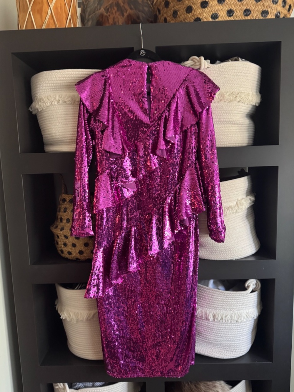 Fuchsia Sequin Ruffle Dress - Picture 6 of 7